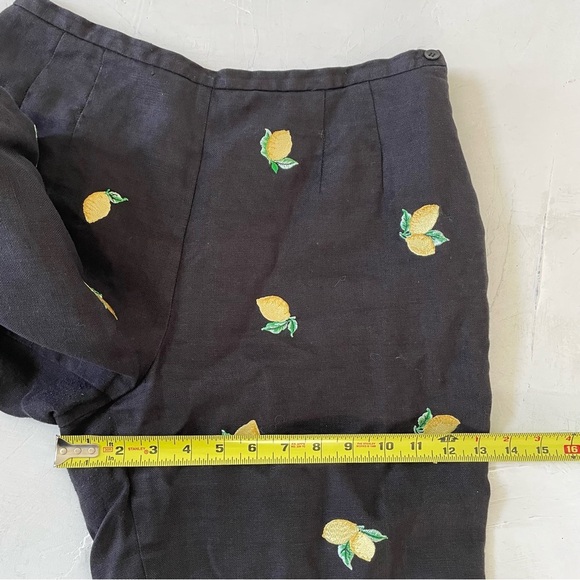 Talbots Irish Linen Petites Womens Lemon Embroidered Ankle Pants Black Sz 12 - Picture 6 of 10
